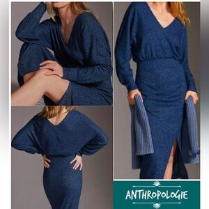 Anthropologie Daily Practice Dolman Ribbed Long Sleeves Navy Midi Dress
